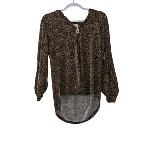 MICHAEL KORS WOMENS LEOPARD PRINT ZIP V-NECK LONG SLEEVE SIZE M